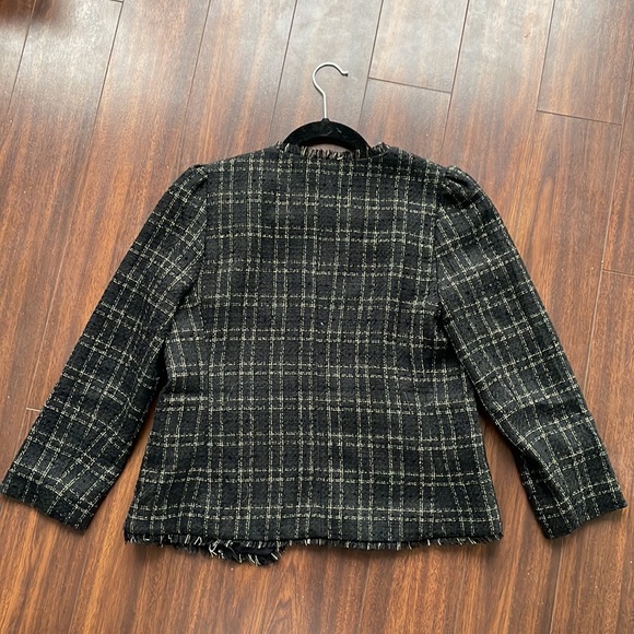 NWT Petite Shimmer Plaid Fringe Tweed Jacket - Picture 2 of 3